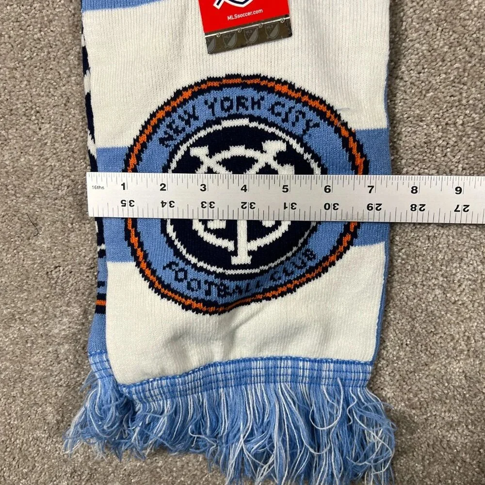 Adidas Unisex One Size Blue White Knit Striped New York City FC Soccer Scarf NWT